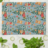 森の飾クリスマスツリーのコーギー キッチンタオル (折り畳み)