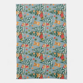 森の飾クリスマスツリーのコーギー キッチンタオル (縦)