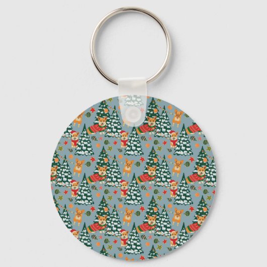 森の飾クリスマスツリーのコーギー キーホルダー (正面)