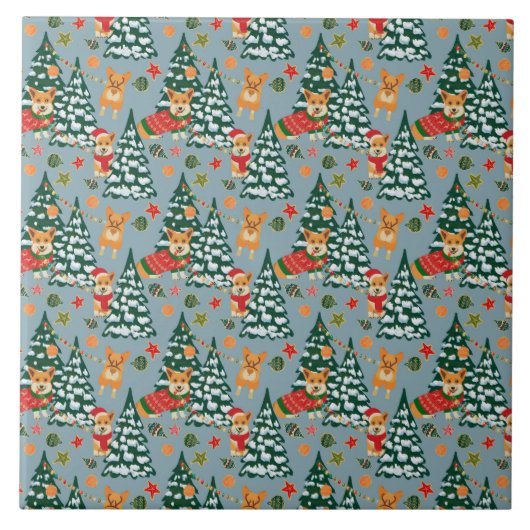 森の飾クリスマスツリーのコーギー タイル (正面)