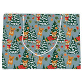 森の飾クリスマスツリーのコーギー ラージペーパーバッグ (正面)
