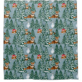 森の飾青のクリスマスツリーのコーギー シャワーカーテン (正面)