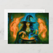 森の魔女が霊を呼び白熱［赤熱］光を放つ寄せる シーズンポストカード (正面/裏面)