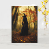 森の魔女ハロウィーンの挨拶 カード (黄色い花)