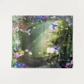 森の魔法の花の森の鹿とウサギのタペストリー タペストリー (正面(横))