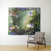 森の魔法の花の森の鹿とウサギのタペストリー タペストリー (インサイチュ(横))