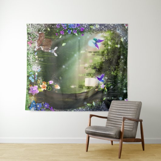 森の魔法の花の森の鹿とウサギのタペストリー タペストリー (インサイチュ(横))