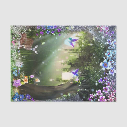 森の魔法の花の森の鹿とウサギ 薄葉紙 (正面)