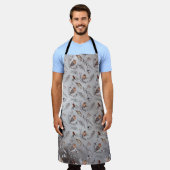 森の鳥と葉のエプロンデザイン エプロン (着用した状態)