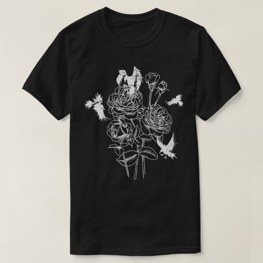 森の鳥のゴシックバラの鳥の不気味動物のクリープ Tシャツ (デザイン正面)