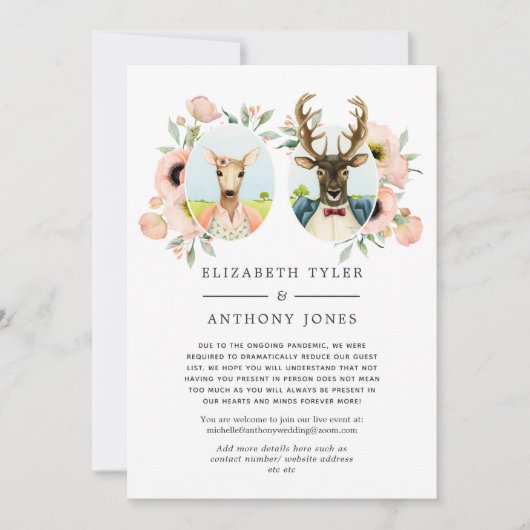 森の鹿のウェディング　ゲストリスト縮小のお知らせ 案内状 (正面)