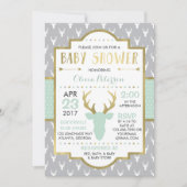 森の鹿のベビーシャワー招待状、擬似ホイル 招待状 (正面)