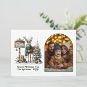 森の鹿のメリークリスマス 素朴な森の写真 シーズンカード (スタンド正面)