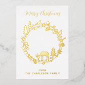 森の鹿のリース ホリデー リアル フォイル カード (正面)