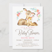 森の鹿の女の子ベビーシャワー 招待状 (正面)
