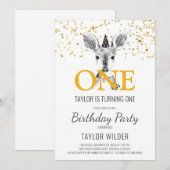 森の鹿の水彩1歳誕生日招待状 招待状 (正面/裏面)