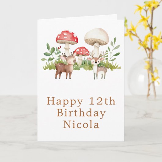 森の鹿の誕生日カード カード (黄色い花)