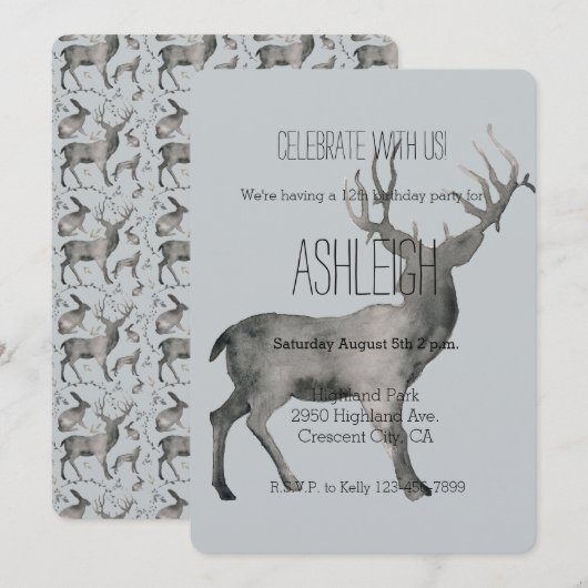 森の鹿の誕生日 招待状 (正面/裏面)