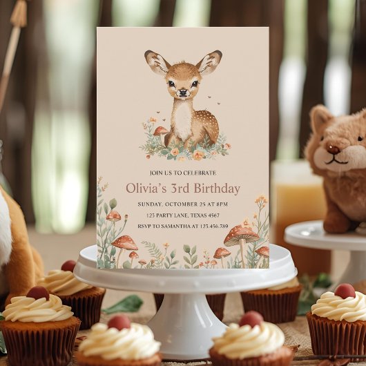 森の鹿の誕生日　田舎の森の動物の子供たち 招待状