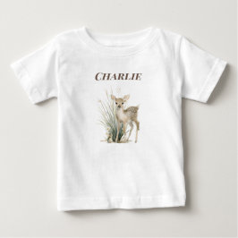森の鹿の赤ちゃんの名前入り ベビーTシャツ