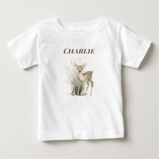 森の鹿の赤ちゃんの名前入り ベビーTシャツ