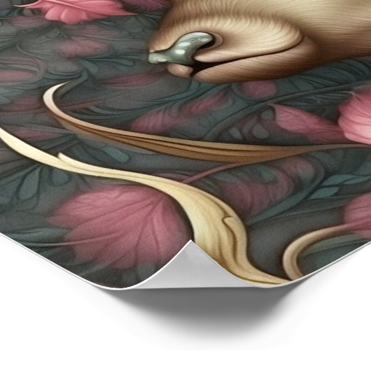 森の鹿ピンクの隠された動物 |ディアウォールプリント ポスター (角)