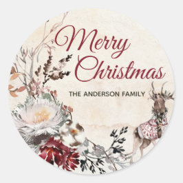 森の鹿メリークリスマスと名前 ラウンドシール