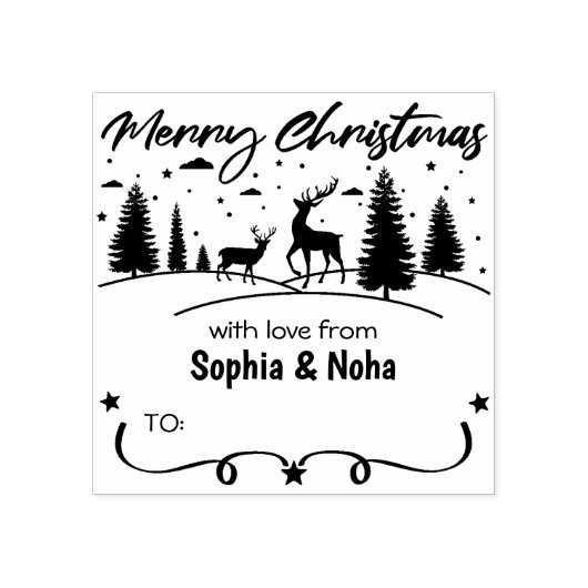 森の鹿メリークリスマス愛とカップルラベル ラバースタンプ (インプリント)