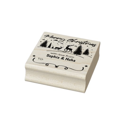 森の鹿メリークリスマス愛とカップルラベル ラバースタンプ (スタンプ)
