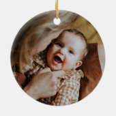 森の鹿 赤ちゃんの初めてのクリスマス 写真 セラミックオーナメント (裏面)