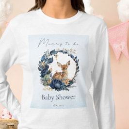 森の鹿 青い花 ボヘミアン 水彩画 Tシャツ