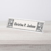 森の黒枠に狼を乗せたファンシーフード デスクネームプレート (正面)