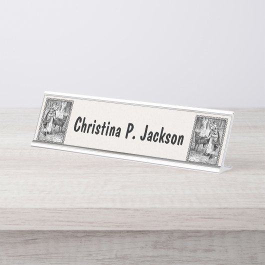 森の黒枠に狼を乗せたファンシーフード デスクネームプレート (正面)