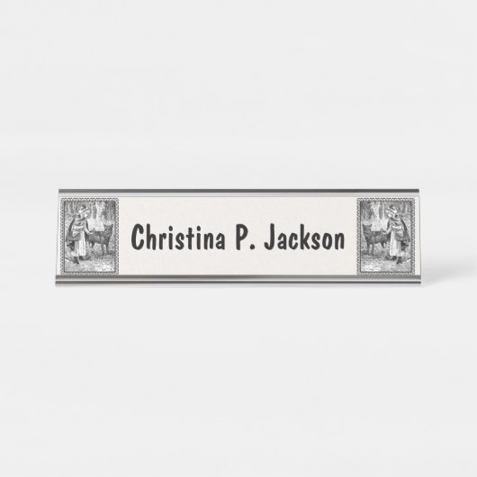 森の黒枠に狼を乗せたファンシーフード デスクネームプレート (正面)