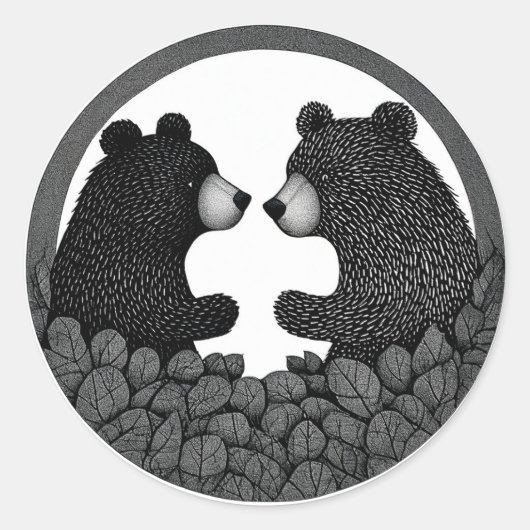 🐻 森の黒熊 野性 静けさ アウトドア  ラウンドシール (正面)