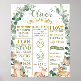 森の1歳誕生日マイルストーン出生統計 ポスター