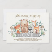 森の1歳誕生日 | ファンタジーな森の動物たち 招待状 (正面)