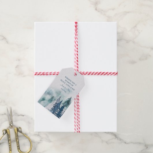 森もみの木の水の色クリスマス ギフトタグ (より糸付き)