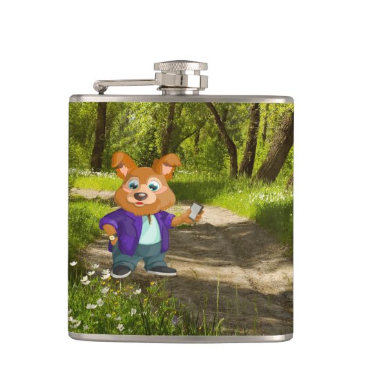 森よくはしゃぐの愛嬌のある漫画犬の学生 フラスク (正面)