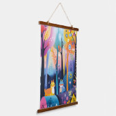 森よくはしゃぐ動物イラストレーション 吊り下げ型タペストリー (傾斜あり)