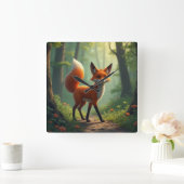 森をさまよう神秘的な狐 スクエア壁時計 (ホーム)