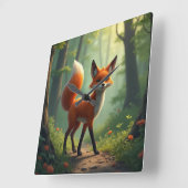 森をさまよう神秘的な狐 スクエア壁時計 (傾斜)