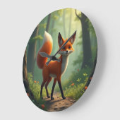 森をさまよう神秘的な狐 ラージ壁時計 (傾斜)