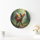 森をさまよう神秘的な狐 ラージ壁時計 (ホーム)