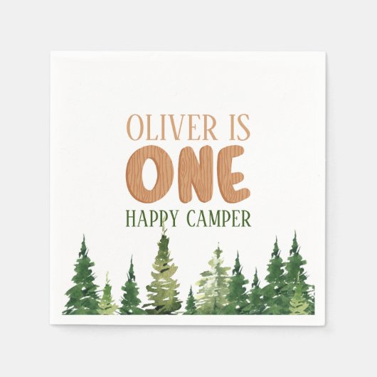 森をテーマにした最初の誕生日パーティナプキンス スタンダードカクテルナプキン (正面)