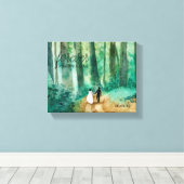 森をテーマにした水彩林の結婚式 キャンバスプリント (インサイチュ (ウッドフロア))