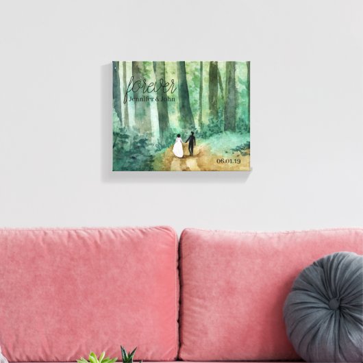 森をテーマにした水彩林の結婚式 キャンバスプリント (インサイチュ (リビング))