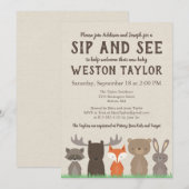 森をテーマにした赤ちゃんのお披露目招待状 招待状 (正面/裏面)