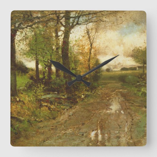 森を抜ける道 スクエア壁時計 (正面)