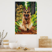 森を抜け走たドイツの羊飼い ポスター (キッチン)